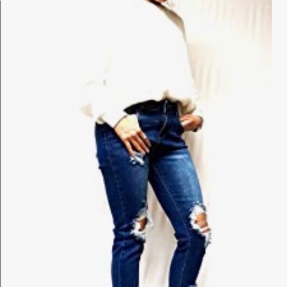 Juniors Womens Blue Stretch Jeans Ripped Uv-624 - Picture 5 of 6